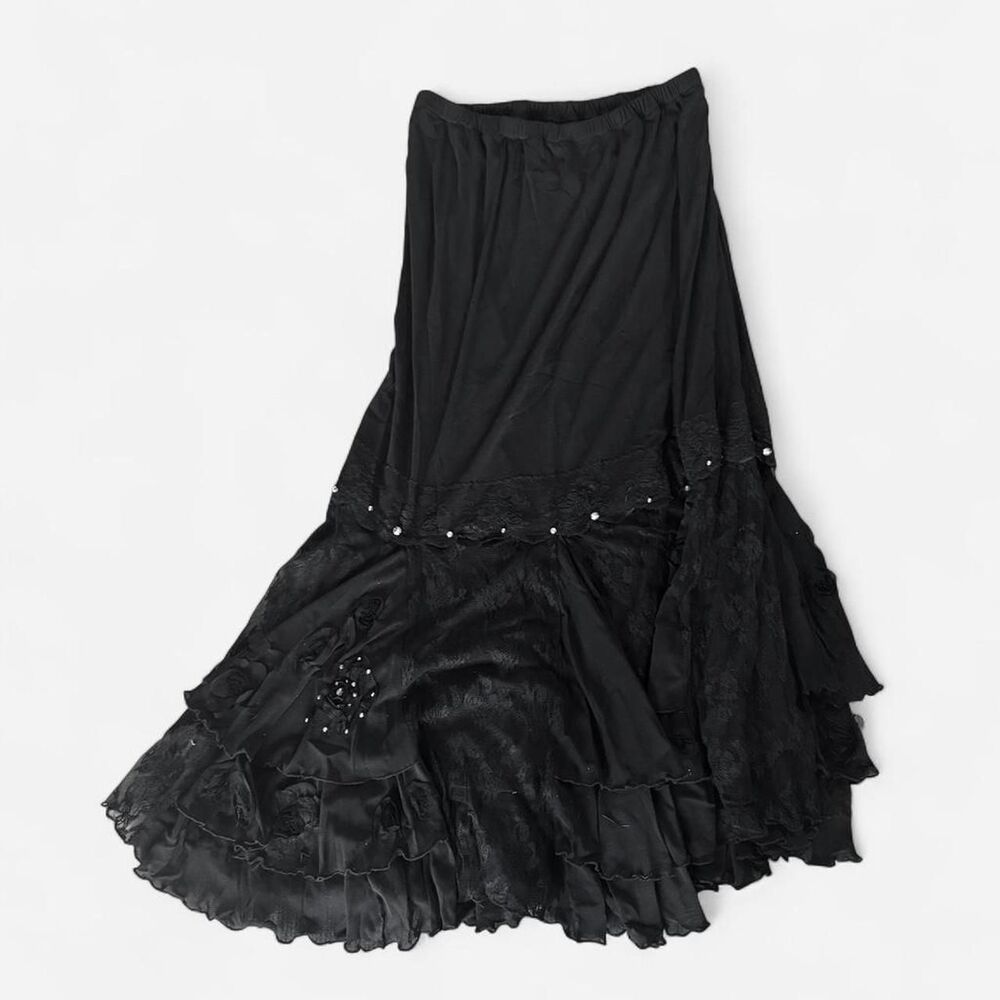 Deadstock Y2K Anis.A flowy black maxi skirt lace + beading whimsygoth boho - Picture 5 of 8